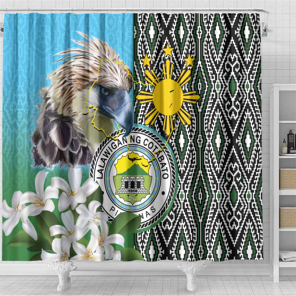Cotabato Philippines Province Shower Curtain Filipino Eagle Sampaguita Tinalak Pattern LT14 - Polynesian Pride