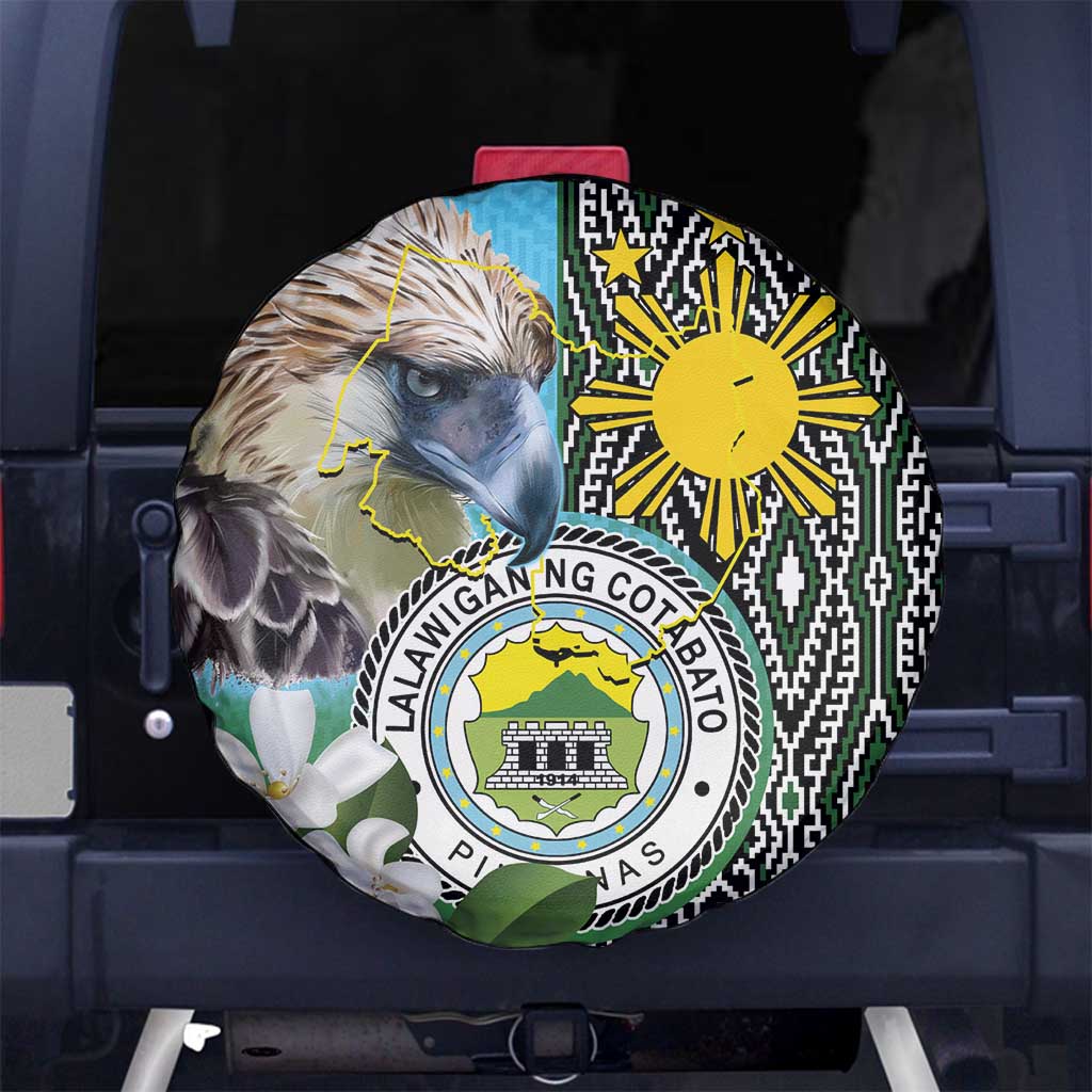 Cotabato Philippines Province Spare Tire Cover Filipino Eagle Sampaguita Tinalak Pattern LT14 No hole Blue - Polynesian Pride
