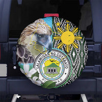 Cotabato Philippines Province Spare Tire Cover Filipino Eagle Sampaguita Tinalak Pattern LT14 No hole Blue - Polynesian Pride