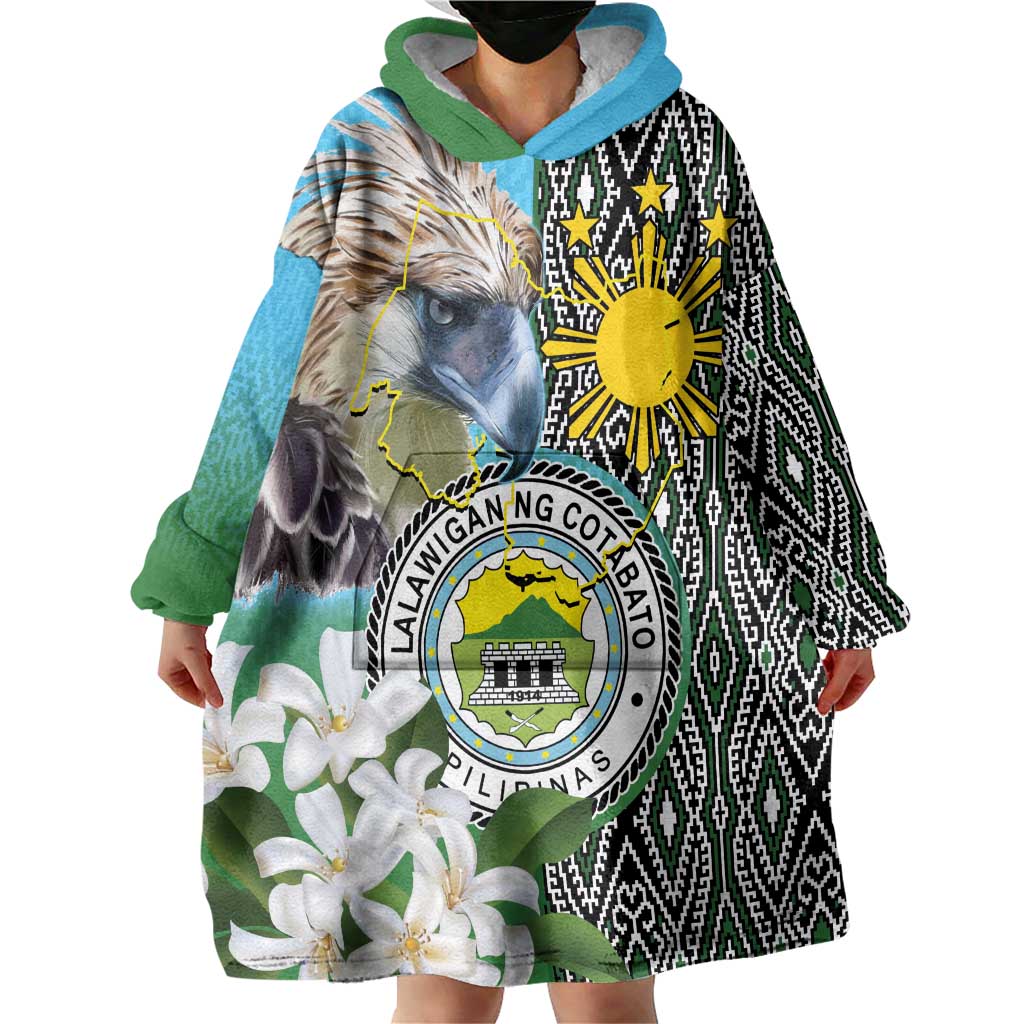 Cotabato Philippines Province Wearable Blanket Hoodie Filipino Eagle Sampaguita Tinalak Pattern LT14 - Polynesian Pride