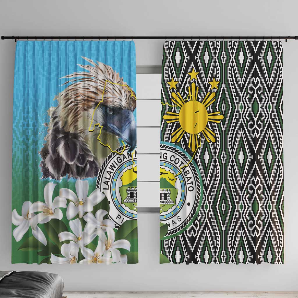 Cotabato Philippines Province Window Curtain Filipino Eagle Sampaguita Tinalak Pattern LT14 With Hooks Blue - Polynesian Pride