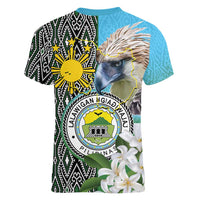 Cotabato Philippines Province Women V-Neck T-Shirt Filipino Eagle Sampaguita Tinalak Pattern LT14 - Polynesian Pride