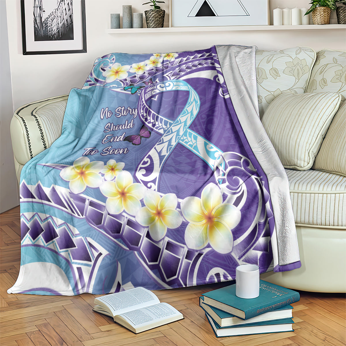 No Story Should End Too Soon Suicide Awareness Blanket Purple And Teal Polynesian Ribbon LT14 Purple - Polynesian Pride