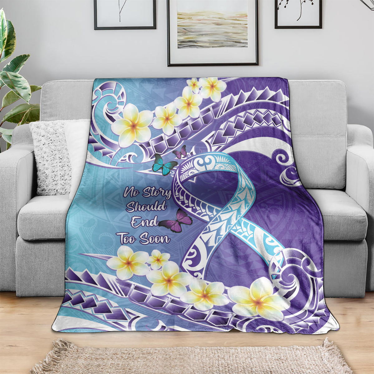 No Story Should End Too Soon Suicide Awareness Blanket Purple And Teal Polynesian Ribbon LT14 - Polynesian Pride