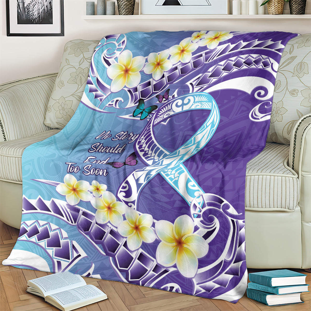 No Story Should End Too Soon Suicide Awareness Blanket Purple And Teal Polynesian Ribbon LT14 - Polynesian Pride