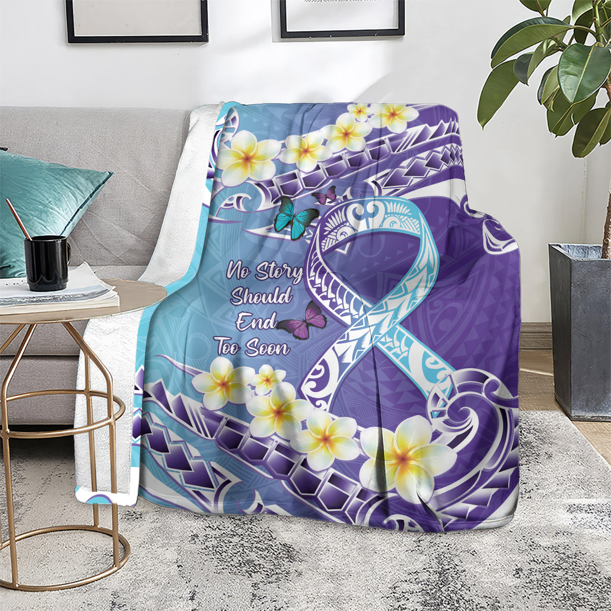 No Story Should End Too Soon Suicide Awareness Blanket Purple And Teal Polynesian Ribbon LT14 - Polynesian Pride