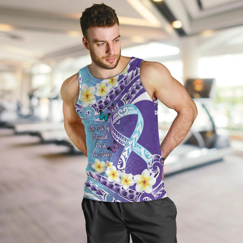 No Story Should End Too Soon Suicide Awareness Men Tank Top Purple And Teal Polynesian Ribbon LT14 Purple - Polynesian Pride
