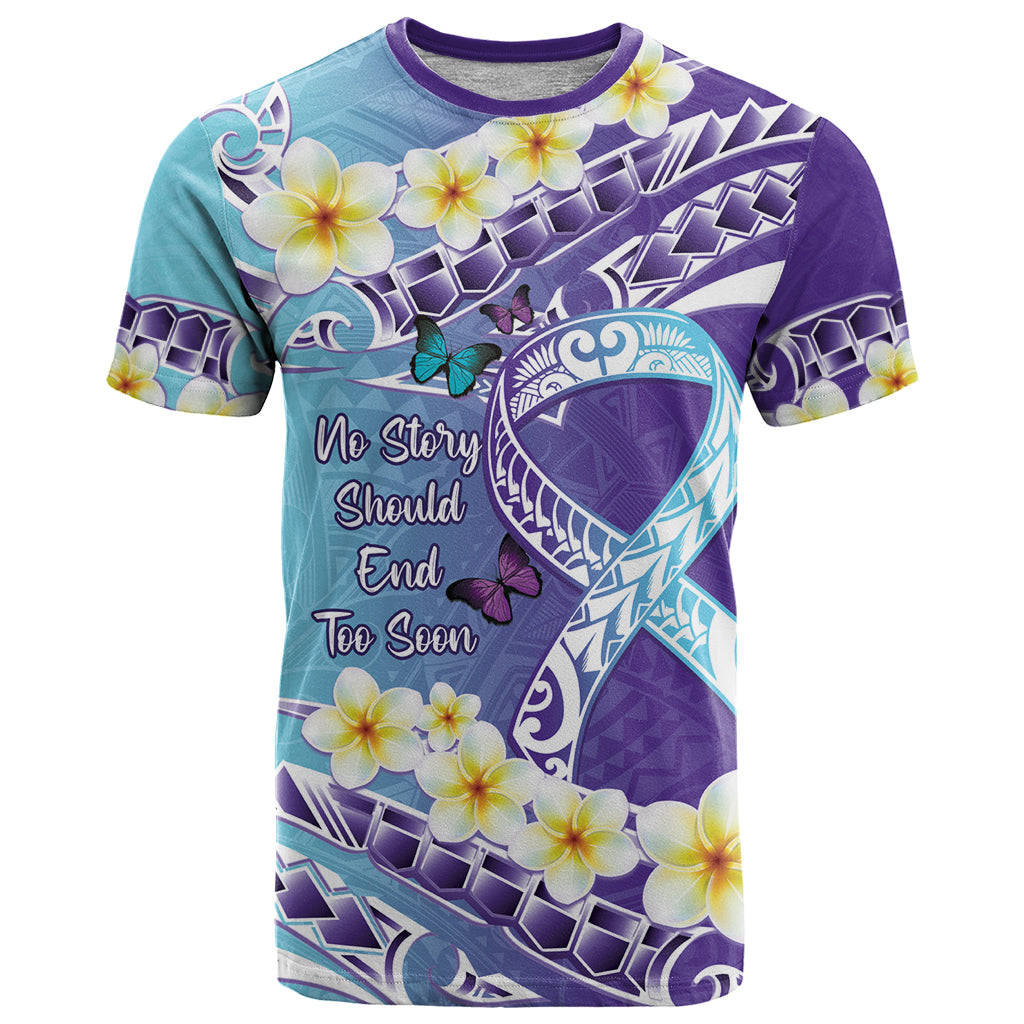 No Story Should End Too Soon Suicide Awareness T Shirt Purple And Teal Polynesian Ribbon LT14 Purple - Polynesian Pride
