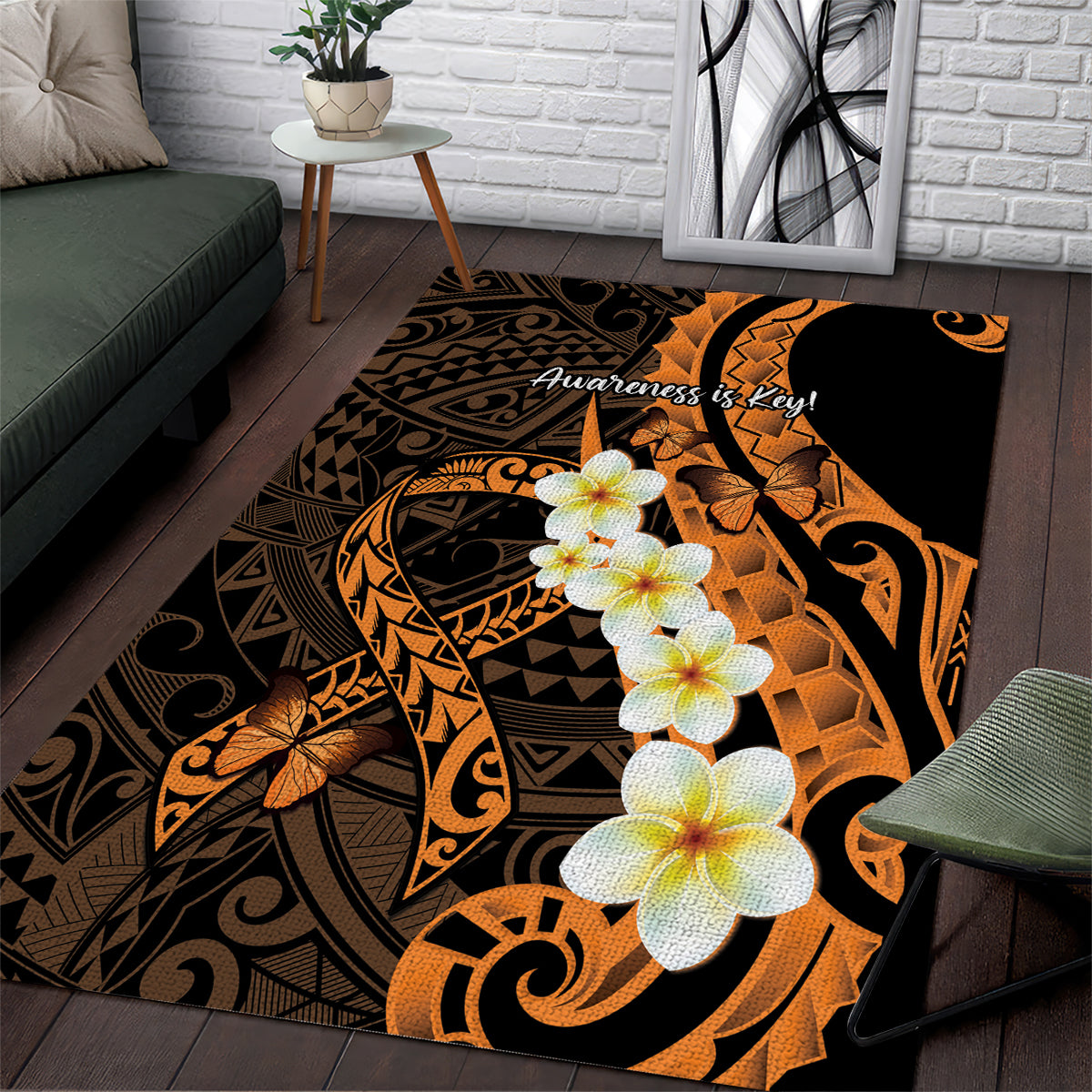 Liver Cancer Awareness Month Area Rug Awareness Is Key Orange Polynesian Ribbon LT14 Orange - Polynesian Pride