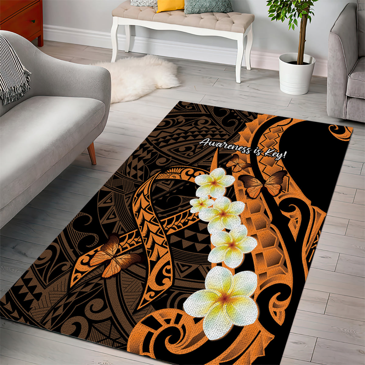 Liver Cancer Awareness Month Area Rug Awareness Is Key Orange Polynesian Ribbon LT14 - Polynesian Pride