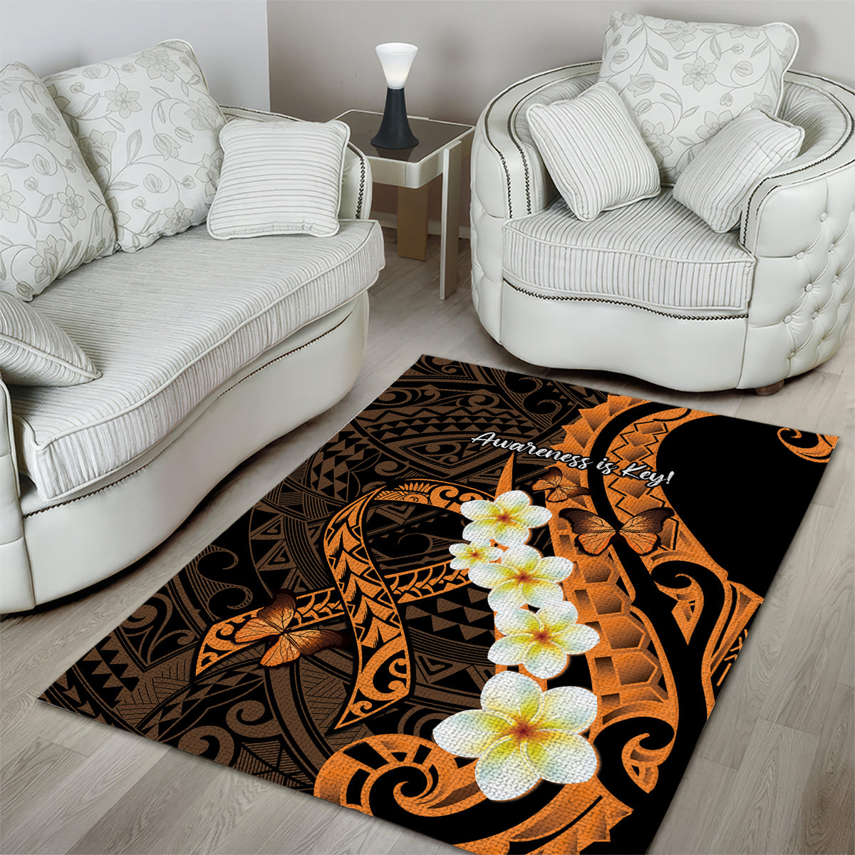 Liver Cancer Awareness Month Area Rug Awareness Is Key Orange Polynesian Ribbon LT14 - Polynesian Pride