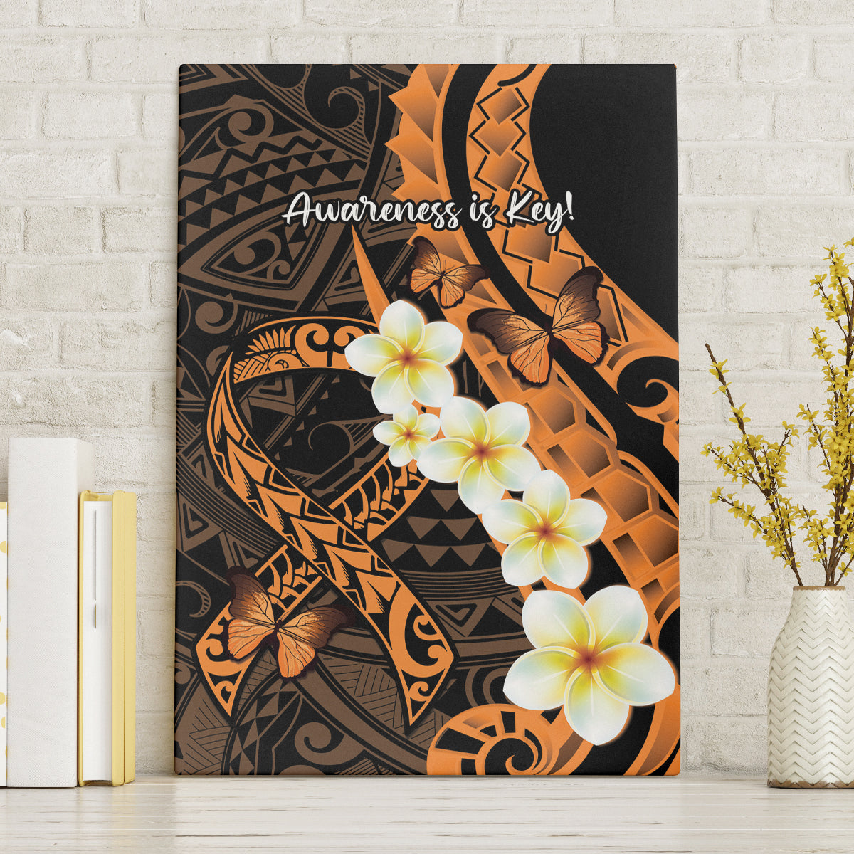 Liver Cancer Awareness Month Canvas Wall Art Awareness Is Key Orange Polynesian Ribbon LT14 Without Frame Orange - Polynesian Pride