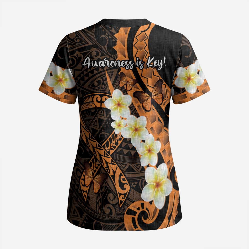 Liver Cancer Awareness Month Scrub Top Awareness Is Key Orange Polynesian Ribbon LT14 - Polynesian Pride