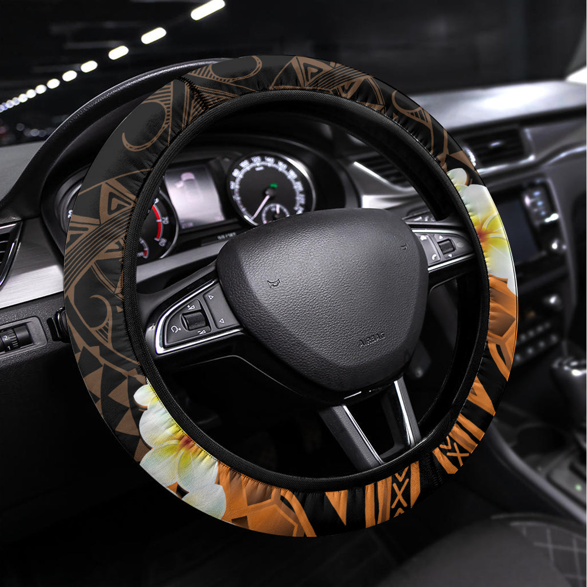 Liver Cancer Awareness Month Steering Wheel Cover Awareness Is Key Orange Polynesian Ribbon LT14 Universal Fit Orange - Polynesian Pride