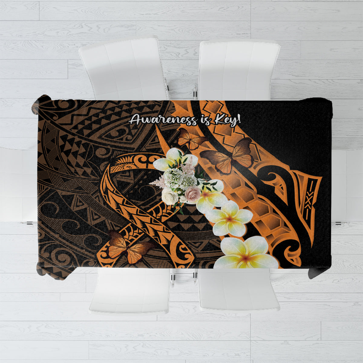 Liver Cancer Awareness Month Tablecloth Awareness Is Key Orange Polynesian Ribbon LT14 Orange - Polynesian Pride