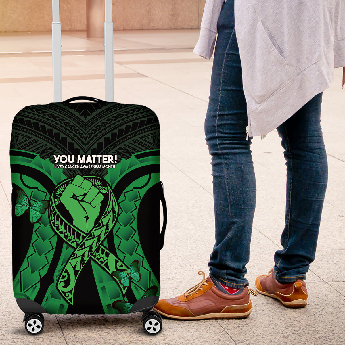 ADHD Awareness Month You Matter Luggage Cover Green Polynesian Ribbon LT14 Green - Polynesian Pride