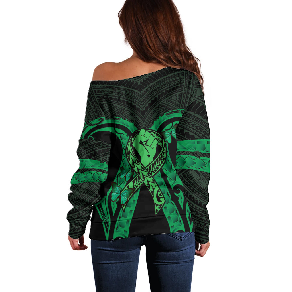 ADHD Awareness Month You Matter Off Shoulder Sweater Green Polynesian Ribbon LT14 - Polynesian Pride