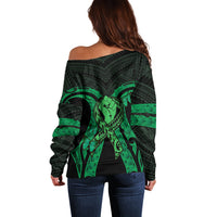 ADHD Awareness Month You Matter Off Shoulder Sweater Green Polynesian Ribbon LT14 - Polynesian Pride