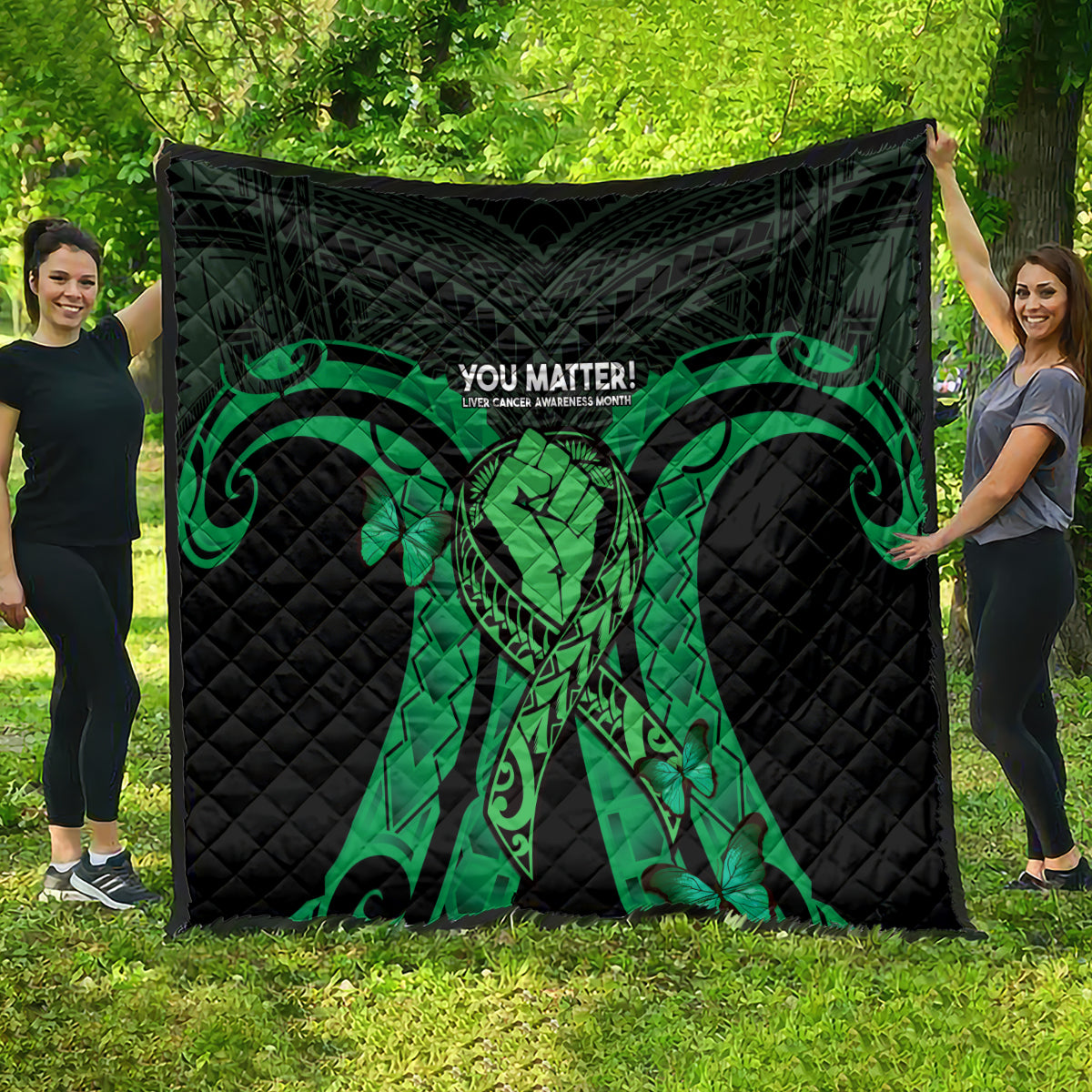 ADHD Awareness Month You Matter Quilt Green Polynesian Ribbon LT14 - Polynesian Pride