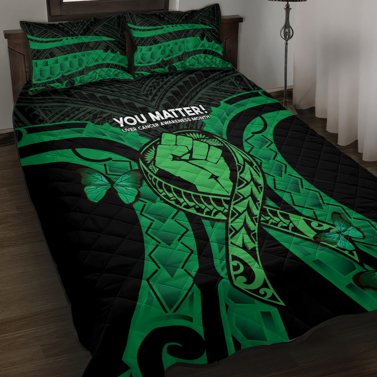 ADHD Awareness Month You Matter Quilt Bed Set Green Polynesian Ribbon LT14 Green - Polynesian Pride