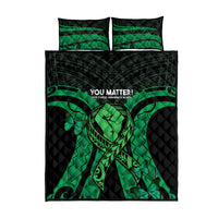 ADHD Awareness Month You Matter Quilt Bed Set Green Polynesian Ribbon LT14 - Polynesian Pride
