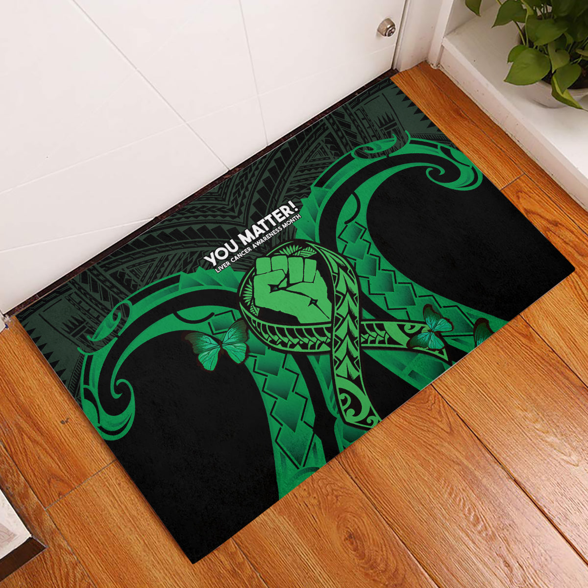 ADHD Awareness Month You Matter Rubber Doormat Green Polynesian Ribbon LT14 Green - Polynesian Pride