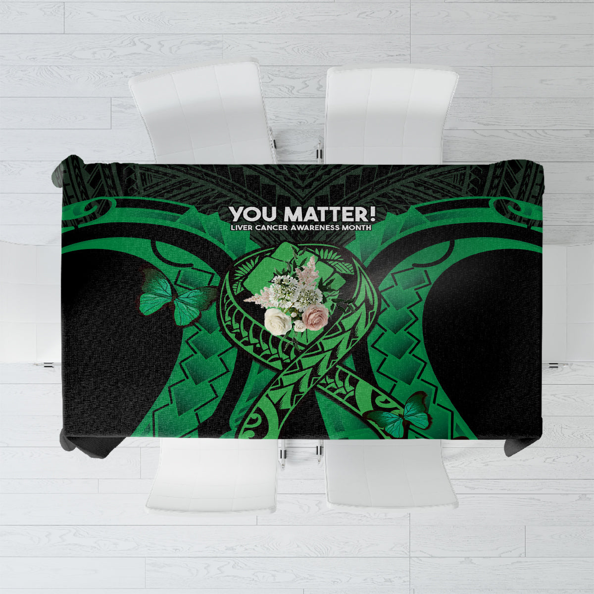 ADHD Awareness Month You Matter Tablecloth Green Polynesian Ribbon