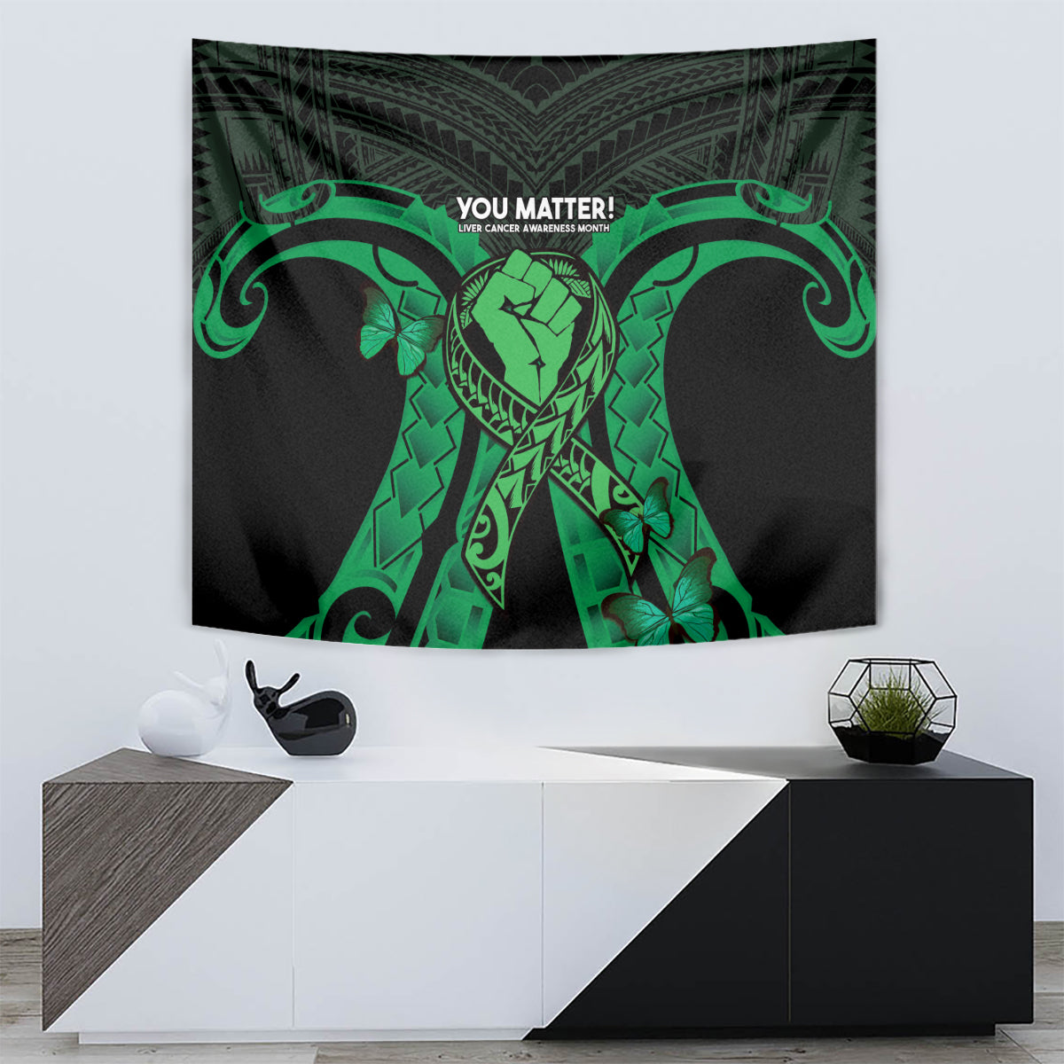 ADHD Awareness Month You Matter Tapestry Green Polynesian Ribbon LT14 - Polynesian Pride