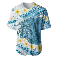 Blue Hawaii Shark Tattoo Baseball Jersey Frangipani With Polynesian Pastel Version LT14 Blue - Polynesian Pride