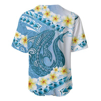 Blue Hawaii Shark Tattoo Baseball Jersey Frangipani With Polynesian Pastel Version LT14 - Polynesian Pride