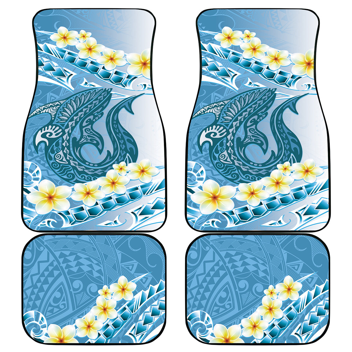 Blue Hawaii Shark Tattoo Car Mats Frangipani With Polynesian Pastel Version LT14 - Polynesian Pride