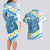 Blue Hawaii Shark Tattoo Couples Matching Long Sleeve Bodycon Dress and Hawaiian Shirt Frangipani With Polynesian Pastel Version