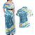 Blue Hawaii Shark Tattoo Couples Matching Off Shoulder Maxi Dress and Hawaiian Shirt Frangipani With Polynesian Pastel Version