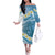 Blue Hawaii Shark Tattoo Family Matching Off The Shoulder Long Sleeve Dress and Hawaiian Shirt Frangipani With Polynesian Pastel Version