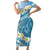 Blue Hawaii Shark Tattoo Family Matching Short Sleeve Bodycon Dress and Hawaiian Shirt Frangipani With Polynesian Pastel Version