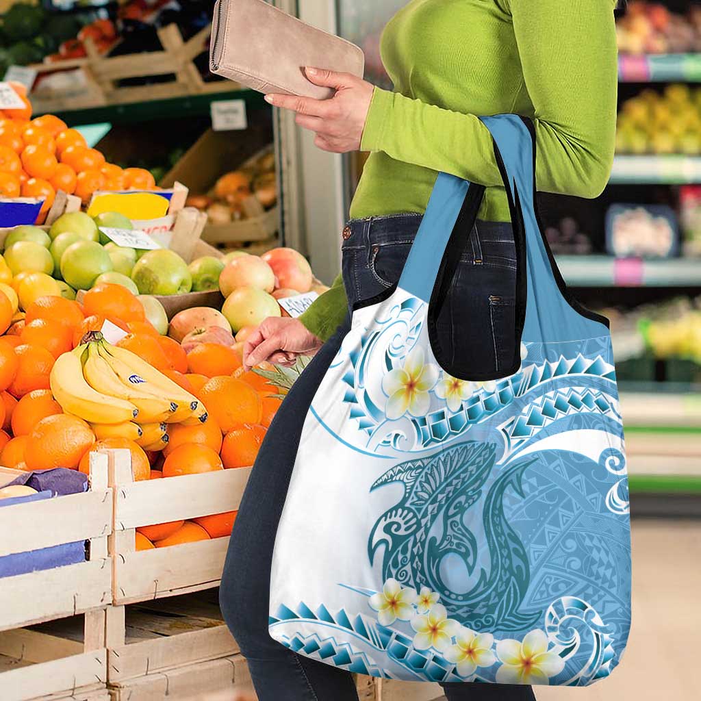Blue Hawaii Shark Tattoo Grocery Bag Frangipani With Polynesian Pastel Version LT14 - Polynesian Pride