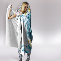 Blue Hawaii Shark Tattoo Hooded Blanket Frangipani With Polynesian Pastel Version LT14 - Polynesian Pride