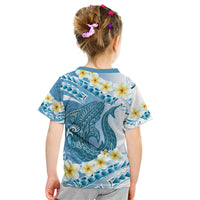 Blue Hawaii Shark Tattoo Kid T Shirt Frangipani With Polynesian Pastel Version LT14 - Polynesian Pride