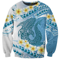 Blue Hawaii Shark Tattoo Sweatshirt Frangipani With Polynesian Pastel Version LT14 Unisex Blue - Polynesian Pride