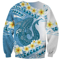 Blue Hawaii Shark Tattoo Sweatshirt Frangipani With Polynesian Pastel Version LT14 - Polynesian Pride