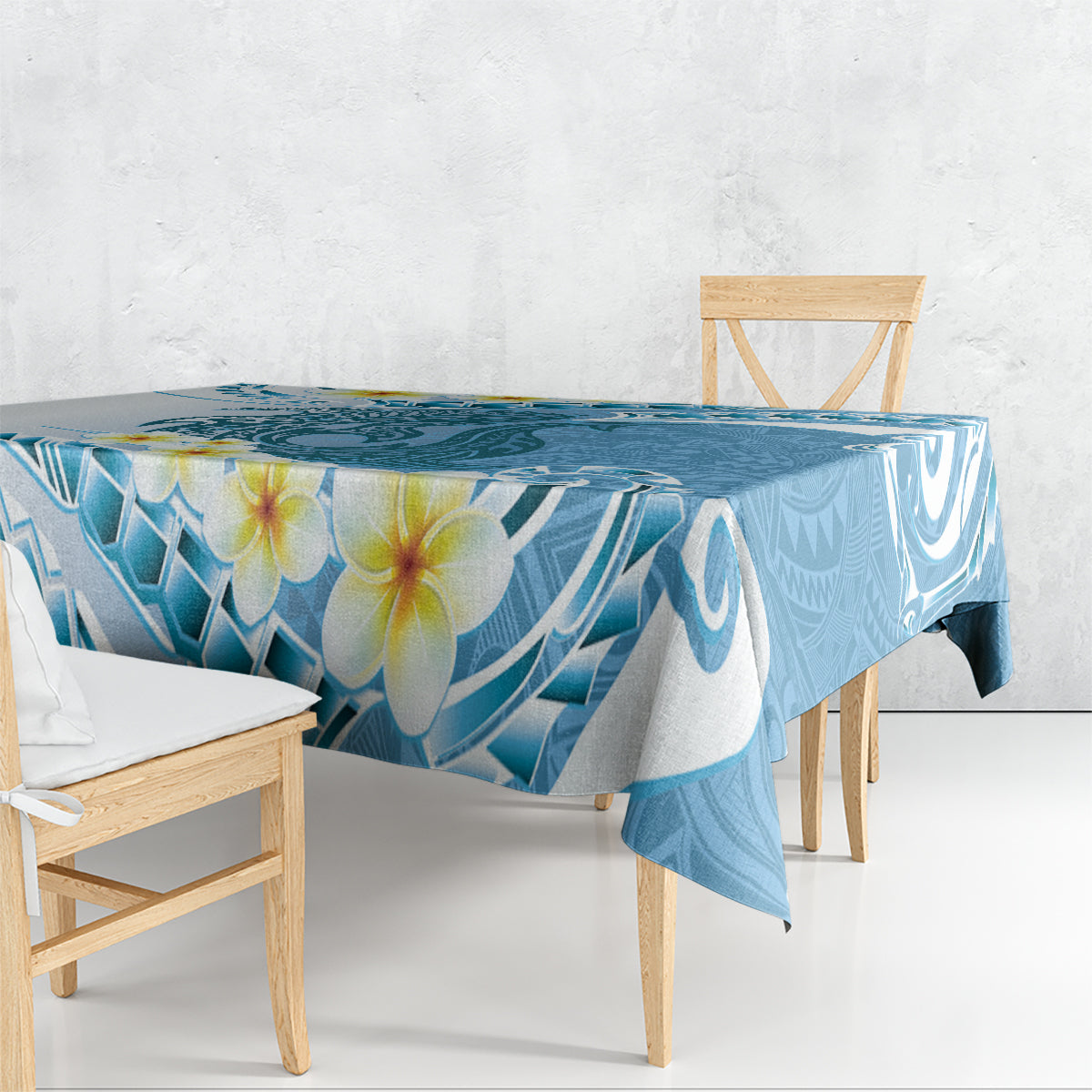 Blue Hawaii Shark Tattoo Tablecloth Frangipani With Polynesian Pastel Version LT14 - Polynesian Pride
