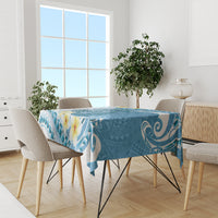 Blue Hawaii Shark Tattoo Tablecloth Frangipani With Polynesian Pastel Version LT14 - Polynesian Pride