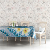 Blue Hawaii Shark Tattoo Tablecloth Frangipani With Polynesian Pastel Version LT14 - Polynesian Pride
