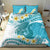 Turquoise Hawaii Shark Tattoo Bedding Set Frangipani With Polynesian Pastel Version