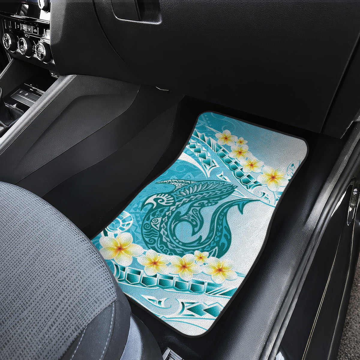 Turquoise Hawaii Shark Tattoo Car Mats Frangipani With Polynesian Pastel Version LT14 - Polynesian Pride