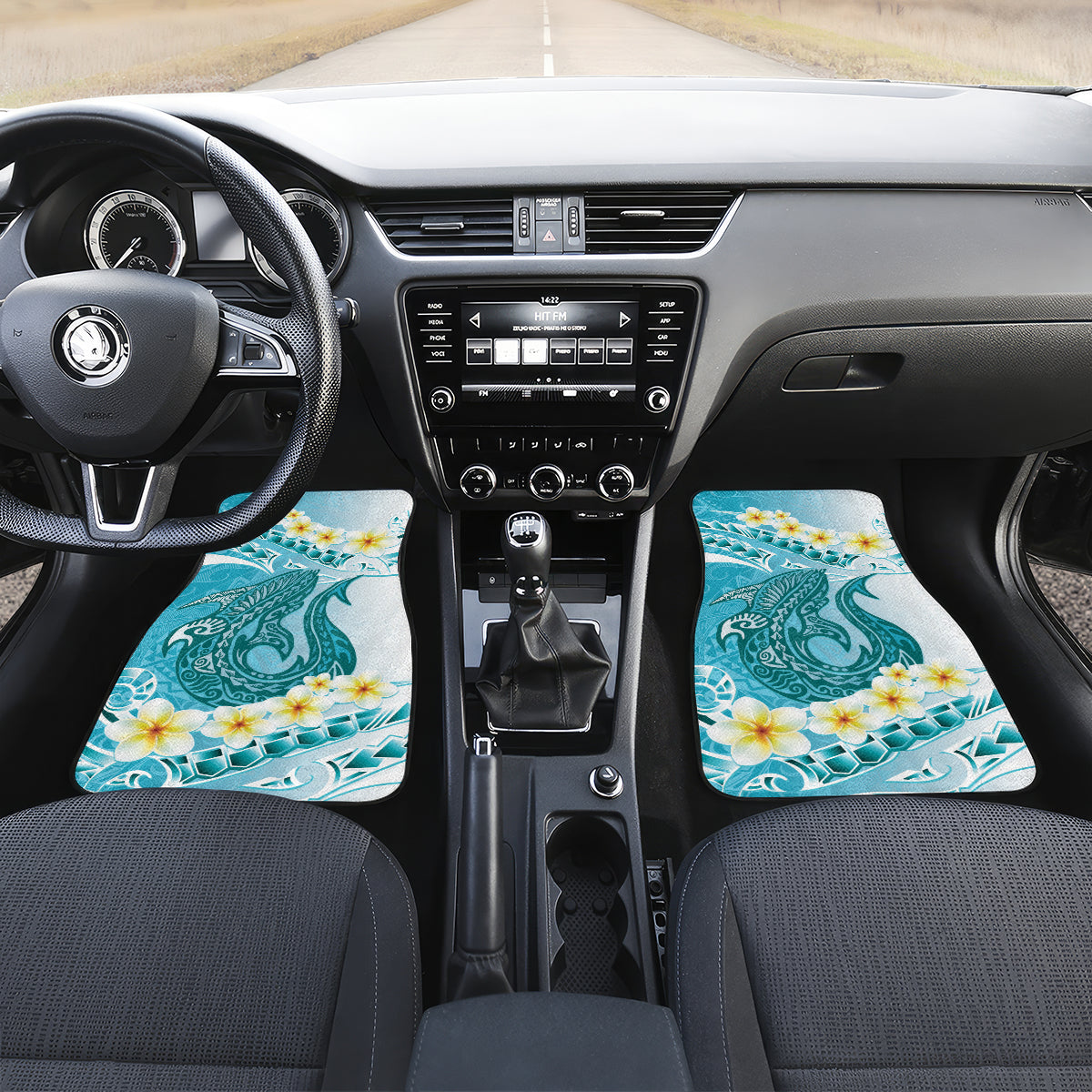 Turquoise Hawaii Shark Tattoo Car Mats Frangipani With Polynesian Pastel Version LT14 Set 2pcs - Front Turquoise - Polynesian Pride