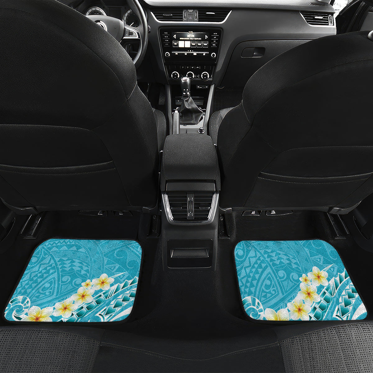 Turquoise Hawaii Shark Tattoo Car Mats Frangipani With Polynesian Pastel Version LT14 Set 2pcs - Back Turquoise - Polynesian Pride