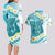 Turquoise Hawaii Shark Tattoo Couples Matching Long Sleeve Bodycon Dress and Hawaiian Shirt Frangipani With Polynesian Pastel Version