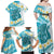 Turquoise Hawaii Shark Tattoo Family Matching Off Shoulder Maxi Dress and Hawaiian Shirt Frangipani With Polynesian Pastel Version