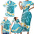 Turquoise Hawaii Shark Tattoo Family Matching Short Sleeve Bodycon Dress and Hawaiian Shirt Frangipani With Polynesian Pastel Version